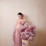 MQTIME  -  Women Maternity Dress for Photoshoot Elegant Pink Top with Long Skirt 2pcs Suit Pregnancy Dresses for Studio Photography Shoot