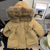 MQTIME  -  Children's Fur Collar Parkas Boys Girls Winter Hooded Jackets Teenage Thick Velvet Winter Coat Kids Warm Causal Outerwear 3-10Y