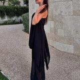 MQTIME  -  Sexy Strapless Hem Top & Long Pants Summer Outfit Casual Loose Thin Holiday Suits Irregular Chiffon Women's Two Piece Set
