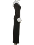  MQTIME  -  Furry Patchwork Christmas Dress Women Winter Elegant Trend Diagonal Collar Split Hem Full Sleeve Party Club Vestidos