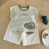  MQTIME  -  Boys' Suit Spring and Summer New Children's Wear Korean Boy Baby Fashion Cartoon Vest Shorts Two-piece Set Simple