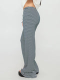MQTIME  -  Ladies Striped Flare Trousers with Elastic Waistband Stylish Straight Leg Bell Bottom Pants for Casual Wear Long and