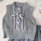 MQTIME  -  3Pcs Girls Clothes Sets Long Sleeve Shirt+Knitted Sweater Vest+Skirt Korean College Style Children Clothing Suits 2 3 4 5 6 7Yrs