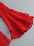 MQTIME  -  Sexy Long Flare Sleeve Lace-up Bow A-line Dress Women Black Red Off Shoulder Backless Pleated Mini Dresses Evening Party Clubwea