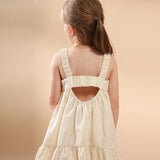MQTIME  -  Girls Cotton And Linen Sleeveless Straps Dress Summer New Ruffled Hem Casual Vacation Backless Linen Dresses
