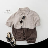 MQTIME  -  Spring New Children Long Sleeve Shirts Solid Boys Lapel Shirts Kids Girls Pocket Cardigan Baby Casual Tops Infant Clothes