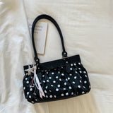 MQTIME  -  Cute Pink Polka Dot Ruched Underarm Bag Ladies Bow Detail Star Tassel Charm Handbags Female Casual Daily Shoulder Purse