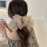 Mqtime Checkerboard Big Bow Exaggerated Hair Clip Headwear  Fashion Chiffon Oversized Ponytail Hair Claws Female Hair Accessories