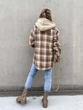 MQTIME  -   2024 Autumn Women's Plaid Button Front Long Sleeve Flap Pocket Jackets Coat Female With Detachable Hoodie Shirt Winter Elegant