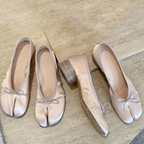 MQTIME  -  Spring Summer Luxury Satin Bowknot Split toe Women Pumps Ballet Style Fashion Pleated Tabi Low Heeled Casual Loafers Lazy shoes