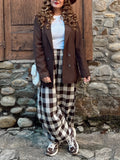 MQTIME  -  Women Casual Cotton Loose Plaid Trousers Fashion Thin Linen Wide Leg Straight High Waist Pants Daily Commute Street Pant