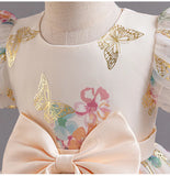 MQTIME  -  Flower Print Girls' Dress New Princess Bubble Sleeves Big Bow Gown Kids Sweet Dresses Children Casual Mesh Dress 1-5 Years