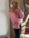  MQTIME  -  New Solid Pearl Buttons Wool Knit Pink Soft Sweater Cardigan Autumn Women's Sweater Casual Knitwear Jacket Elegant Party Tops