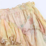 MQTIME  -  Women Ruffled Skirts Elastic High Waist Pleated A-line Long Skirts Chic Printed Summer Fashion Streetwear Female Irregular Skirt