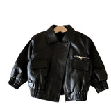 MQTIME  -  Boys Girls Jacket Spring Autumn New Arrival Tops Trendy Fashion Zipper Korean Style Faux Leather Jacket Coat