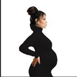 MQTIME  -  Maternity Long Sleeve Dresses For Photo Shoot Pleated Blouson Midi Dress Women Party Pregnant Baby Shower Clothes