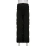 MQTIME  -  Cargo Jeans Women Street Retro Straight Casual Trousers Irregular Multi-pocket Wide Belt Design Jeans