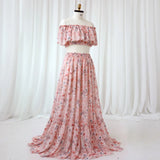 MQTIME  -  Maternity Dresses For Photo Shoot Printed Chiffon Elegant Off Shoulder Long Sleeves Dress Photography Boho Style Dress For Women