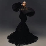 MQTIME  -  Black High Stretchy Long Mermaid Maternity Dress To Photoshoots Long Women Dresses Robe With Extra Puff Sleeves