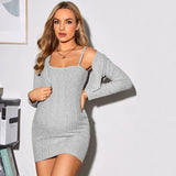 MQTIME  -  Rib Knit Suspender Maternity Dresses Square Collar Elegant Shawl +Dress Classic Commuting Comfort Versatile Sexy Pregant Wear