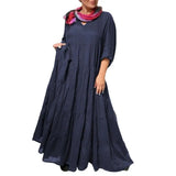  MQTIME  -  Women Maxi Dress Elegant V-neck Maxi Dress with Ruffle Stitching Pleated Hem for Women Solid Color Long Sleeve Summer Vacation