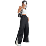 MQTIME  -  2024 Autumn/Winter Women's Fashion Casual Sports Pants Elastic Waist Wide Leg Straight Leg Guard Pants Korean Clothes YSQ53