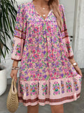 MQTIME  -  Women's Bohemian Printed Dress V Neck Chic Short Dress Loose Fit Viscose Holiday Dresses Femme Hippie Vestidos