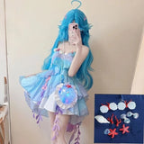 MQTIME  -  Mermaid Cosplay Camisole Dress Women Starfish Shell Pearl Lace Ruffle Spaghetti Straps Slim Mini Dress Cosplay Party Outfit
