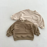  MQTIME  -  Autumn New Children Long Sleeve Sweatshirt Solid Boys Girls Cotton Loose Pullover Kids Casual Pocket Tops Baby Clothes