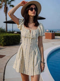  MQTIME  -  Spring Summer Short Sleeve Elegant Mini Dress Women's Clothing Casual Party Work Evening Fashionable Pleated Dresses