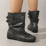 MQTIME  -  Vintage y2k Slouch Mid Calf Boots Women Shoes Retro Low Heel Comfortable Walking Casual Boots Wide Legs Fitting
