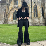 MQTIME  -  Women's 2025 Autumn Spring Fashion Streetwear Lady Casual Patchwork Lace Flare Pants Sexy Slim Mid-Waisted Wide Leg Pants