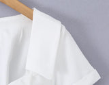 MQTIME  -  White Lapel Women's Short Top Women Single-breasted Buttons Front Placket Back Tie Up Shirt Summer Commute Simple Outfit