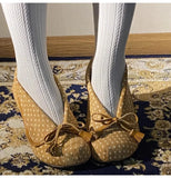 MQTIME  -  Vintage Lapel Design Polka Dot Women Pumps Fashion Bowknot Tassel Horsehair High heels Spring Autumn Female Chunky Modern Shoes