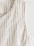 MQTIME  -  Casual Linen Suit Waistcoat Slim Fit Striped Single Breasted Cardigan Vest for Woman Summer Lady Commuting Wear Woman Clothing