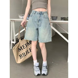 MQTIME  -  Blue Women's Shorts Jeans High Waist Straight Pants Streetwear Y2K 90s Vintage Female Wide Leg Denim Five Points Trouser