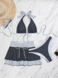 MQTIME  -  New Spring Summer Two Piece Suits Sexy Sportswear for Women Fashion Vintage Sleeveless 3 Piece Set Dot Backless