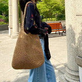 MQTIME  -  Weave Tote Bag Large Capacity Summer Beach Straw Handbag and Purse Female Bohemian Shoulder Bag for Women Ladies Travel Bag