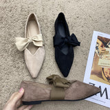 MQTIME  -  Bow Tie Mary Janes Shoes Women Elegant Daily Pointed Toe Flats Shoes Ladies Pu Leather Spring Autumn Casual Black Loafers New