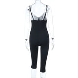 MQTIME  -  Lace Color Patchwork Bows Camisole Jumpsuits Women Sexy V Neck Spaghetti Straps Backless Skinny Capris Rompers Street Overalls
