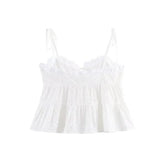 MQTIME  -  Women Fashion White Hollow Out Sling Top Sexy Tie Straps Button Front Peplum Hem Vest Summer Y2k Street Holiday Shirts