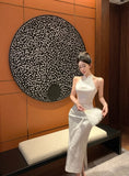 MQTIME  -  Woman Dress Vintage Sleeveless Stand Collar Elegant Slim Split Summer Fashion Temperament Ladies Party Dress Ladies