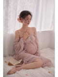 MQTIME  -  Women Photography Props Maternity Dresses Pink Mesh Perspective Pregnancy Dress for Studio Shoot Photo Shoot Photo Clothing