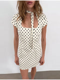 MQTIME  -  Retro Polka Dot Mini Dress Tie-neck Cutout Chic Bodycon Women Dresses Party Stylish Female Bold Casual Trendy Cute Night Wear
