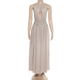 MQTIME  -  Sequins Patchwork Lace Up Halter Backless Split Vacation Beach Maxi Dress Women Sexy Hollow Out Sleeveless Club Party Long Robe
