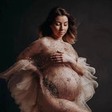 MQTIME  -  Sexy Lace Pregnant Women's Dress Round Neck Perspective Mesh Personalized Fashion Comfortable Maternity Photography Clothing