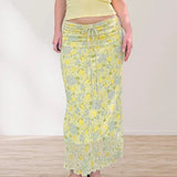 MQTIME  -  Women Holiday Outfits Fairycore Florals Print Lace-up A-line Skirts Y2K Aesthetic Slim Mesh Skirt Chic Beachwear Bottoms