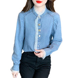 Mqtime Simple Yet Chic Solid Color Ladies' Button-Up Shirt for Any Occasion Elegant and Versatile Women's blouses with French Style