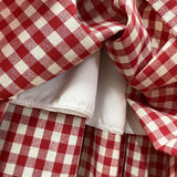 MQTIME  -  Elastic high waisted red and white checkered skirt with irregular splicing, large swing A-line skirt, medium length skirt