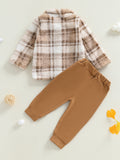 MQTIME  -  Infant Winter Clothes Set Warm Plaid Fleece Lapel Neck Button Down Long Sleeve Shirt and Pants Outfit for Baby Boy